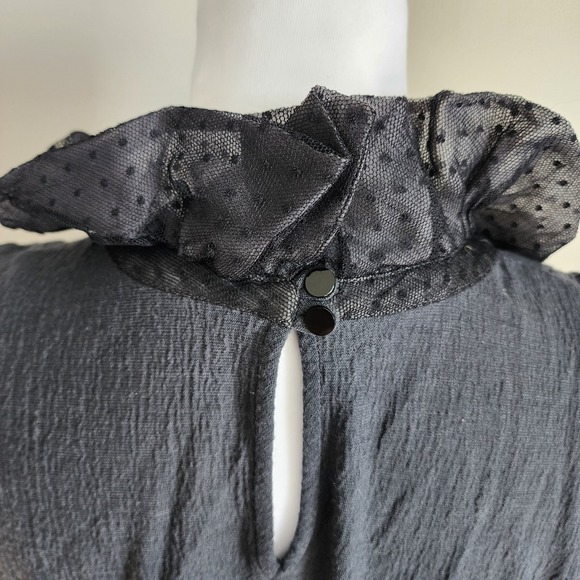 Peter Som Wool Ruffle Neck Blouse Womens 10 Puff Sleeve Textured Designer Top - Picture 5 of 15